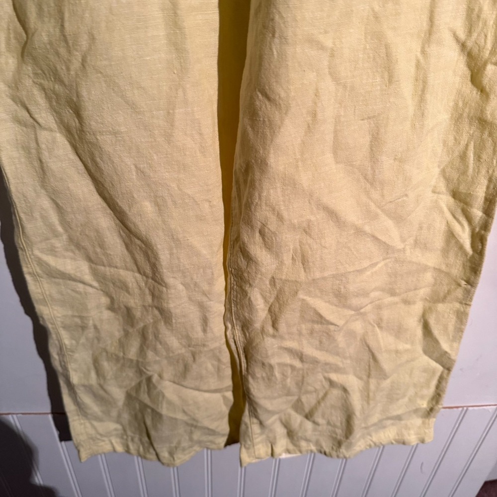 Cynthia Rowley Butter Yellow 100% Linen Small Crop Pants Effortless Minimalist - Picture 3 of 6
